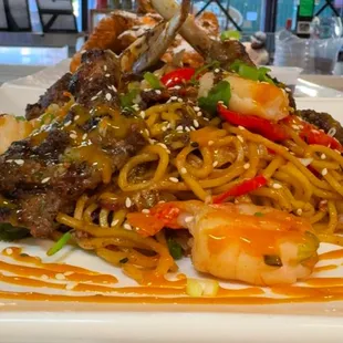 Drunken Lamb &amp; Shrimp Garlic Noodles