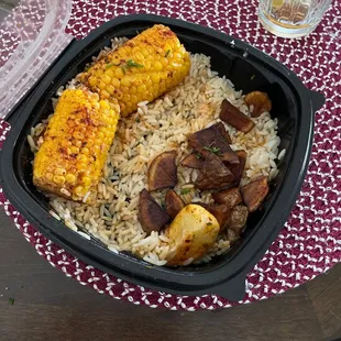 Mushy corn, dry rice, and sad Potatoes