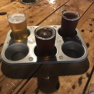 Flight in a muffin pan. Up to six is the capacity.