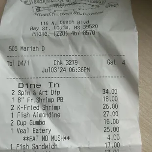 Veal Eatery 26.00 Eat no mushroom 4.00