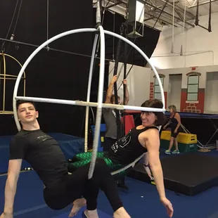 Brandon is the best teacher! He teaches the aerial class. He makes it fun and was very patient with us!
