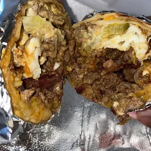 the inside of a burrito