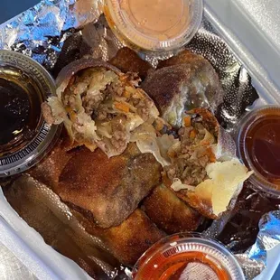 Beef egg rolls with special dipping sauce