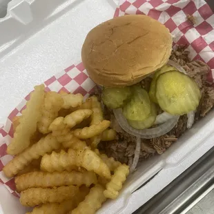 Brisket Sandwich with Fries.