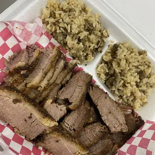 meat and rice in a styrofoam container