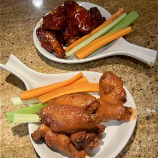 Our chicken wings with Buffalo sauce and BBQ sauce