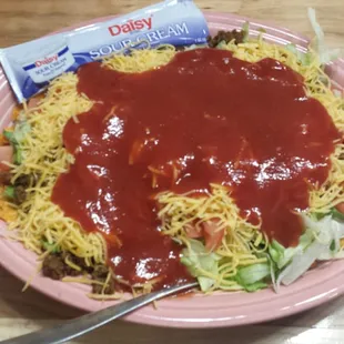 Taco salad! Tuesday night all you can eat TACOS!