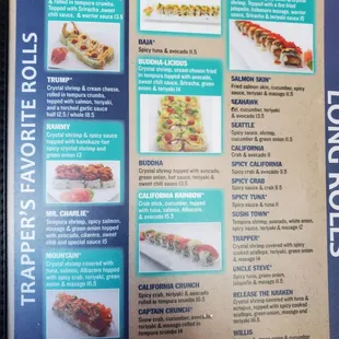 Menu: more special sushi rolls