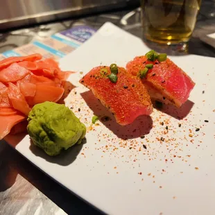 Seared tuna  nigiri, they will ask if you want ginger and wasabi 10/10