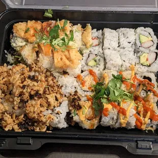 4 rolls of sushi all packed in one box. I wish they had packed each roll individually and placed names on them instead