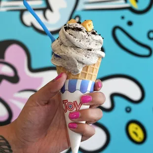 How do you get Trashed? This treat is cheesecake bites and crunchy cookie dust served in a waffle cone.