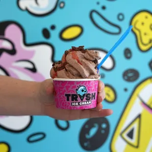 How do you get Trashed? This treat is chocolate ice cream with frozen fruit and cookies mixed in!