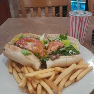 Cheesesteak with everything, fries and a Brisk Ice Tea