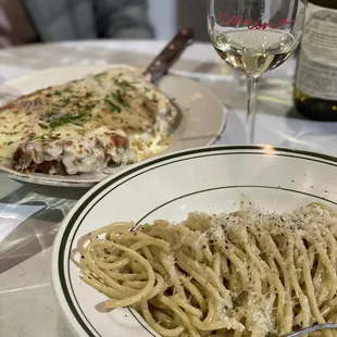 Cacio e pepe and chicken parm