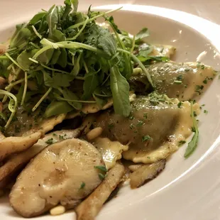 Ravioli Inverno - VEGAN mushroom &amp; caramelized onion ravioli | EVOO |garlic | shitake mushrooms | caramelized onion |pine nuts  | arugul