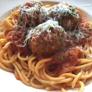 Spaghetti with house meatballs.  Tasty.