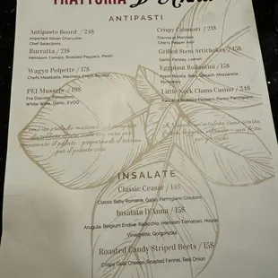 Antipasti Menu