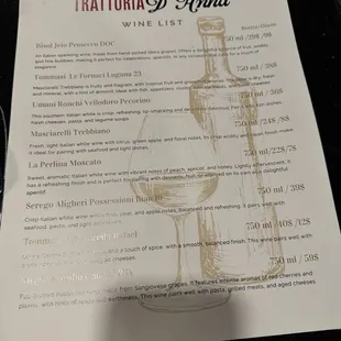 Nice Wine selection Menu