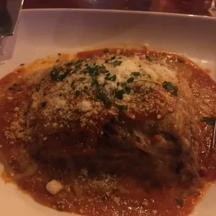 Eggplant Parmigiana,l with layers of fresh fried eggplant, sooo gooood!!