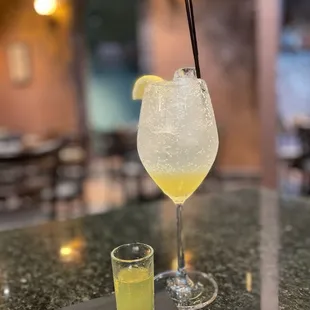 Lemoncello shot and Lemoncello with soda water. Super yummy and refreshing.