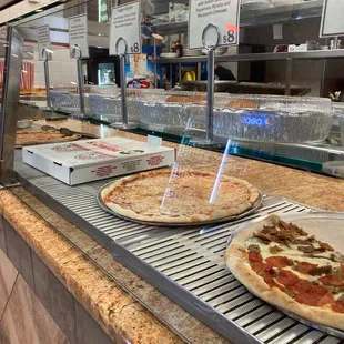 pizzas on the counter