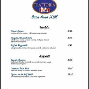 New Year's Eve special menu