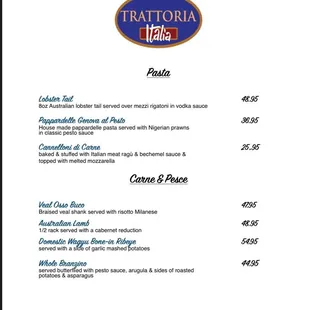 Christmas Eve and Christmas Day special menu