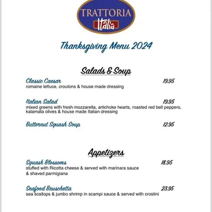 Thanksgiving menu