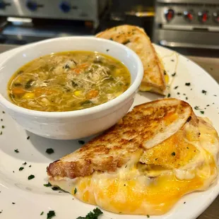 TLC grilled cheese and house-made chicken soup for lunch at TLC.
