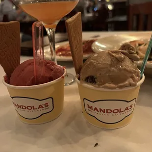 Berries sorbet and coffee gelato