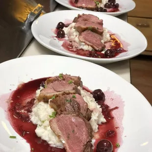 Duck breast with risotto and amarena cherries port wine (special)