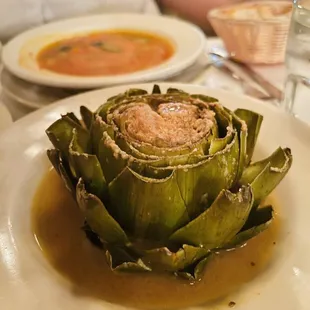 a plate of artichokes