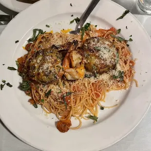 Stuffed mushroom caps w Shrimp ($32)