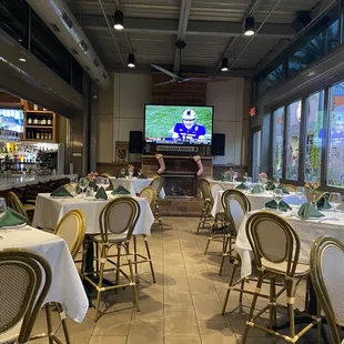 tables and chairs in a restaurant