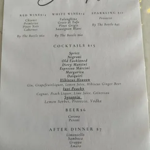 drink menu