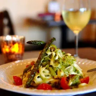 House made linguine with asparagus sauce