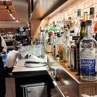 The bar area where the employees are working hard.