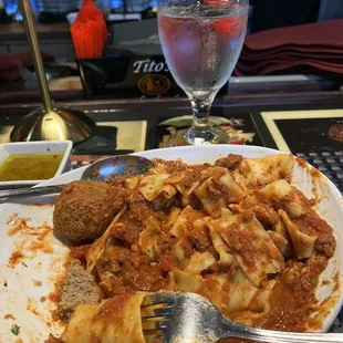 Sorry plate looks messy but pasta and sauce were great, meatballs too finely ground and exact same size. They screamed Cisco..