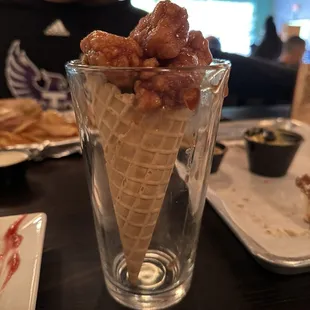 Chicken nugget waffle cone
