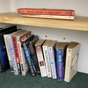 a bookshelf filled with books