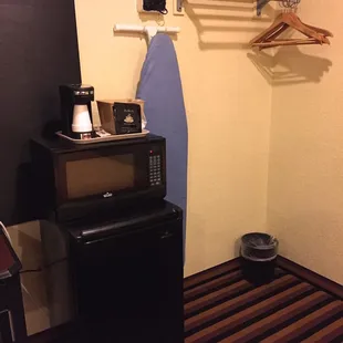 In-room coffee maker, micro/fridge, &amp; iron/ironing board