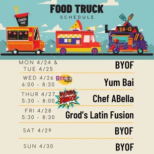 Week of 4/24. Bingo, Trivia, Food Trucks, Oh My!!