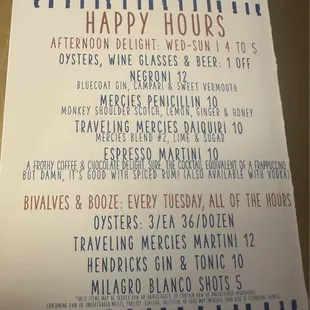 Happy Hours Menu