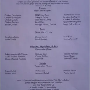 Catering menu