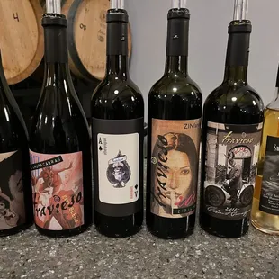 a variety of wine bottles