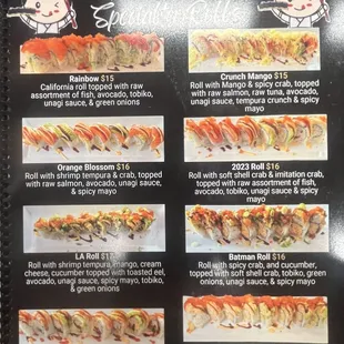 Specialty rolls Menu
