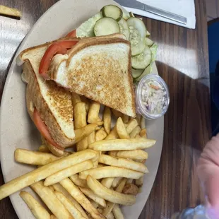 Grilled cheese with extra pickles on the side.
