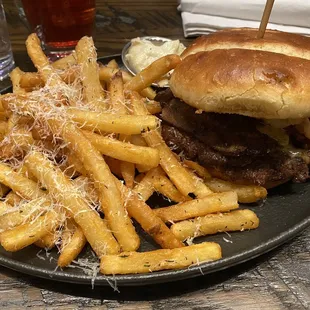 Saddle Up burger, Parmesan Truffle fries SO GOOD