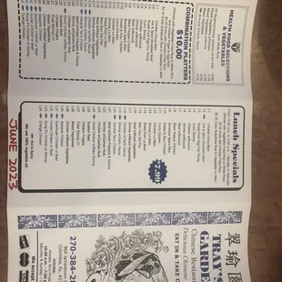 Menu from Tray's Garden June 2023