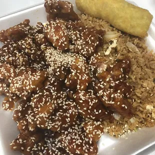 Sesame chicken dinner